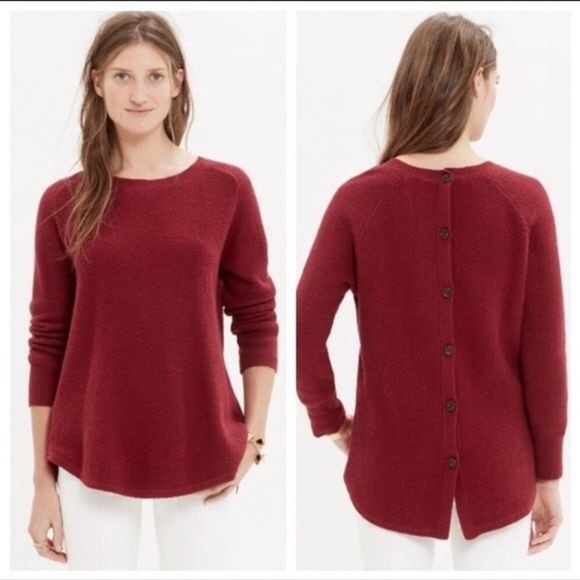 Madewell Sweaters - Madewell red knit back button sweater - MEDIUM